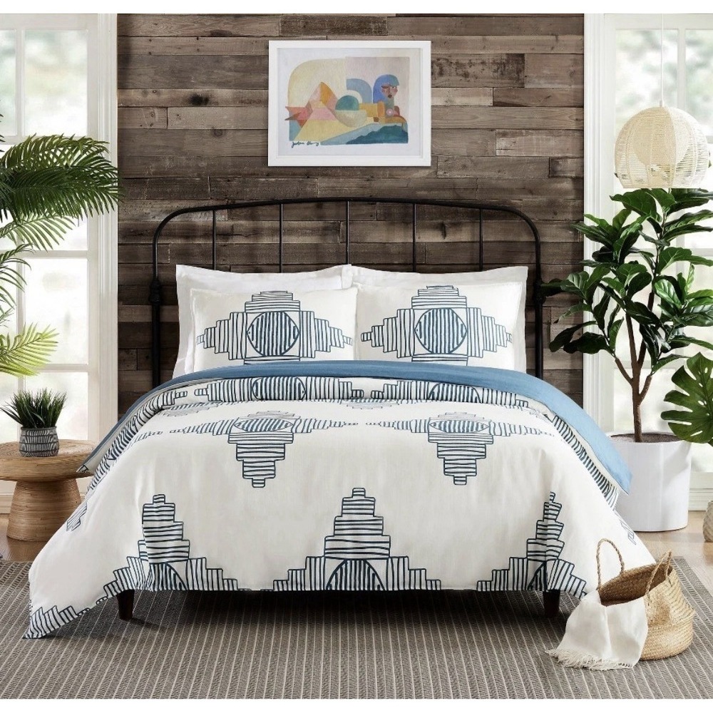 Jungalow Justina Blakeney All Dance 3pc KingReversible Duvet Cover Set Blue -New - Picture 2 of 3
